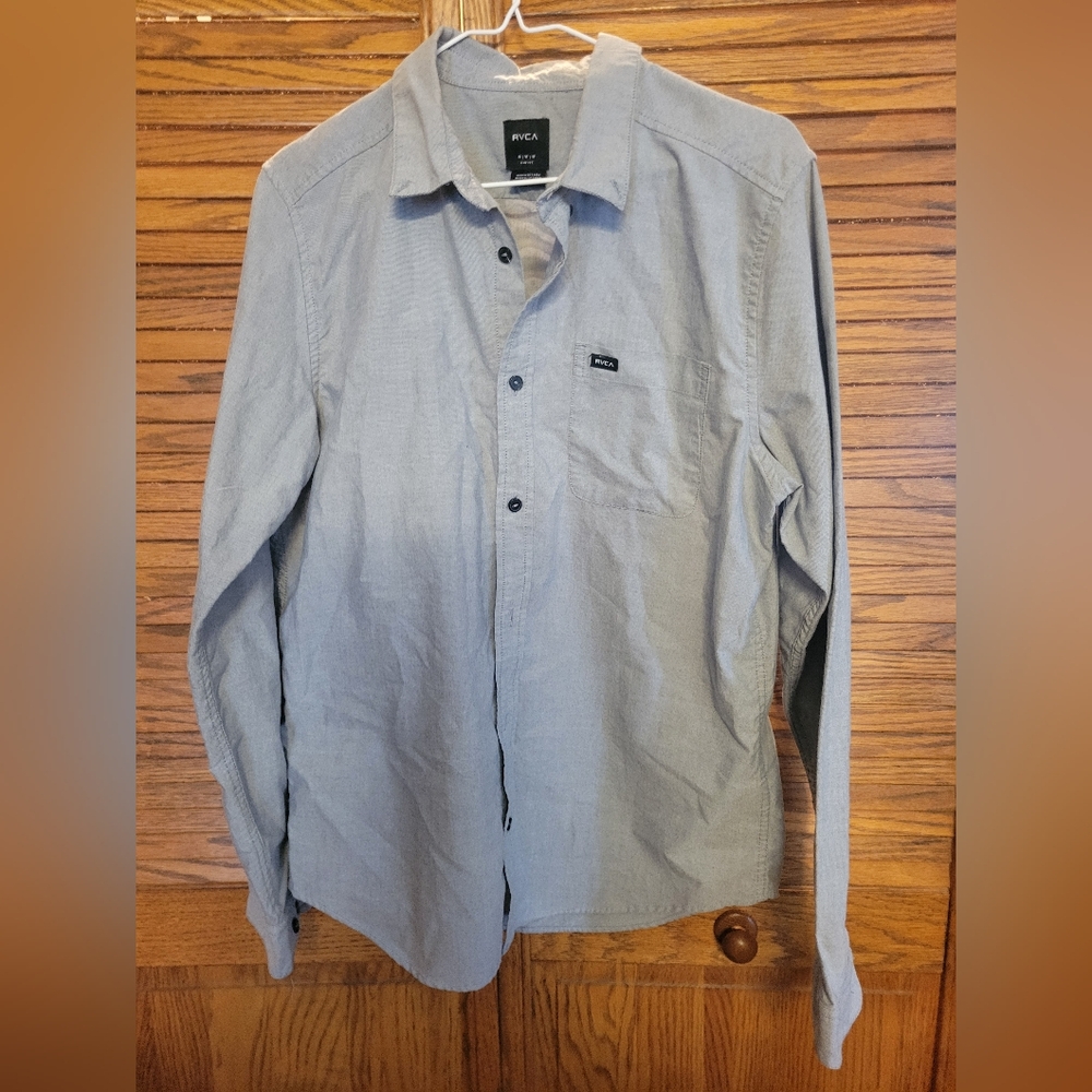 RVCA Men's‎ Casual Gray/Blue Slim Fit Button Down Size Medium